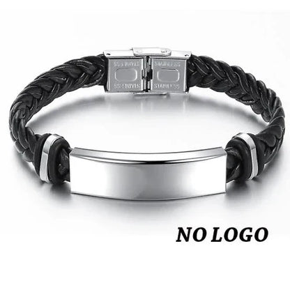 Men's Leather Bracelets - Custom Name Date Logo Engrave Bangle & Bracelet Male Jewelry